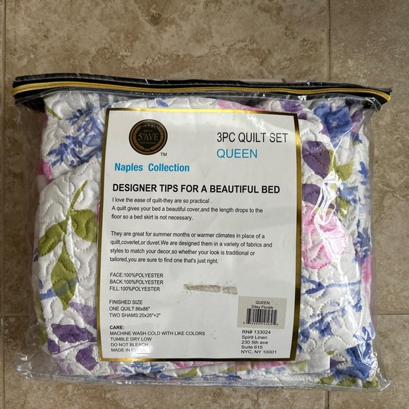 New Naples Collection Vintage Queen Sz Quilted Bedspread 2 Pillow Shams - Picture 2 of 8